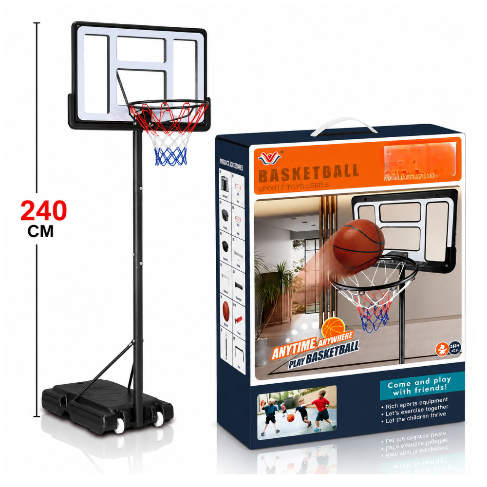 Height-Adjustable Basketball Hoop Stand With Wheeled Base – Up To 240 Cm
