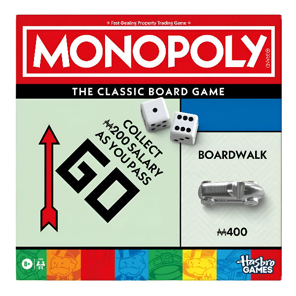 Monopoly Classic Board Game – Family Edition with Banker Tray & Large Metal Tokens