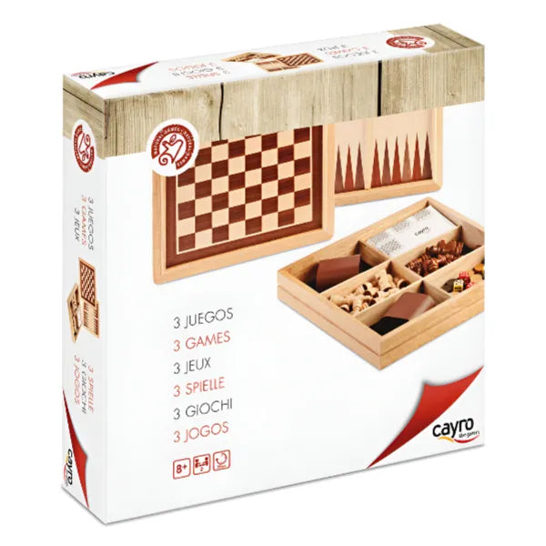 Cayro Inlaid Chess Draughts And Backgammon Board Game