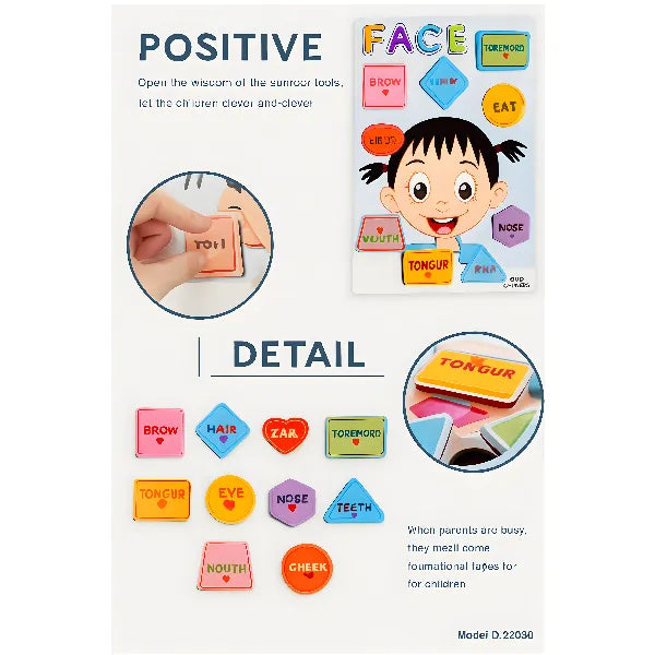 Educational Wooden "Parts of the Face" Puzzle Board alternate