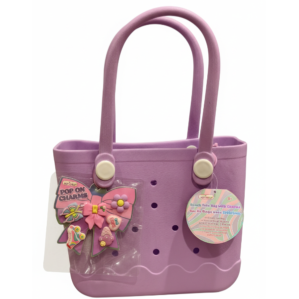Hot Focus Waterproof Silicone Beach Tote Bag with Charms – Lightweight & Washable Kids Tote 5+