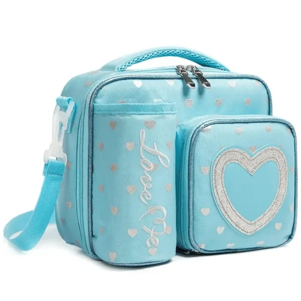 Jasminestar Sparkle Heart Design Insulated Lunch Bag With Water Bottle Holder