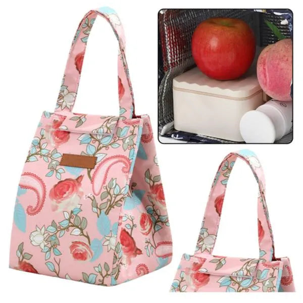 Thermal Insulated Lunch Bag Pink Flower Design