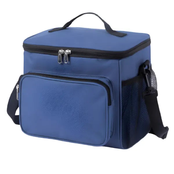 Q Line Thermal Insulated Lunch Bag With Exterior Pocket For School Students-Blue Color