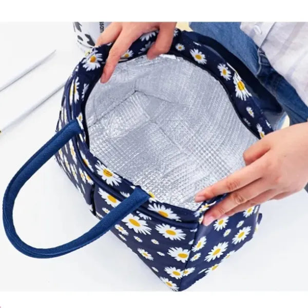 Flower Printed Thermal Lunch Bag -1 Pieces Set alternate