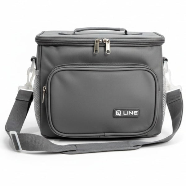 Q Line Thermal Insulated Leather Lunch Bag For Students-Grey