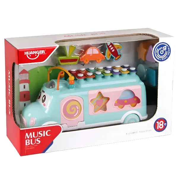 Huanger Baby Musical Activity Bus – Shape Sorter & Xylophone, Blue