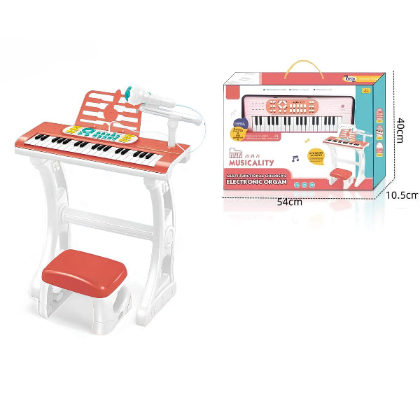 Kids Electronic Organ Keyboard With Microphone & Stool