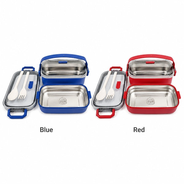 Stainless Steel Bento Lunch Box With Spoon – 700 Ml (Assorted, 1 Piece)