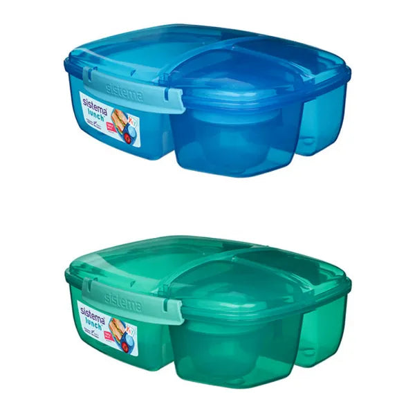Sistema Triple Split Lunch Box with Yogurt Pot 2L - Assorted Color (1 Piece Set)