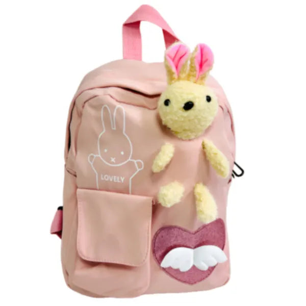 Bunny Themed With Love Design Backpack Bag For Kids -Light Pink Color