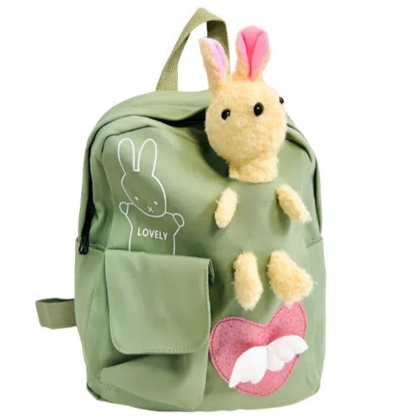 Bunny Themed With Love Design Backpack Bag For Kids -Light Green Color