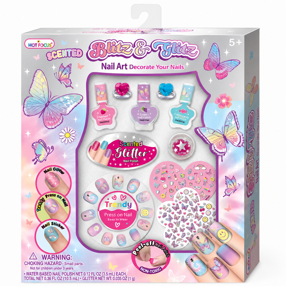 Hot Focus Scented Blitz And Glitz Butterfly Nail Art Set