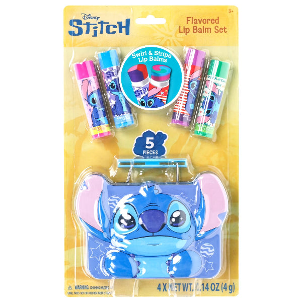 Townley Disney Stitch 4 Piece Lip Balm Set With Storage Tin – Flavored, Multicolor, Kid-Friendly Lip Care