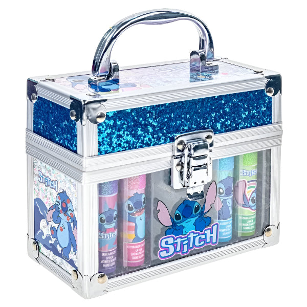 Townley Girl Disney Stitch Lip Balm Set – 4-Pack with Reusable Train Case