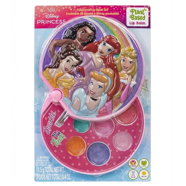 Townley Disney Princess Lip Balm Compact Set – 7 Shimmery Colors with Brush for Kids
