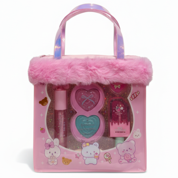 Hot Focus Glam Beauty Tote – Pink Kids Makeup Bag with Fluffy Trim for Creative Play