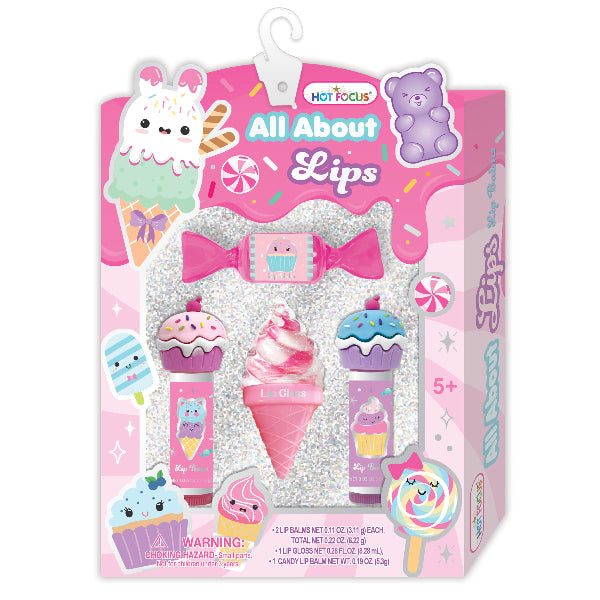 Hot Focus Sweets All About Lip Gloss Set – Washable Non-Toxic Kids Makeup Kit