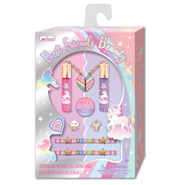 Hot Focus Best Friends Beauty Tie-Dye Lip Gloss & Jewelry Set For Kids