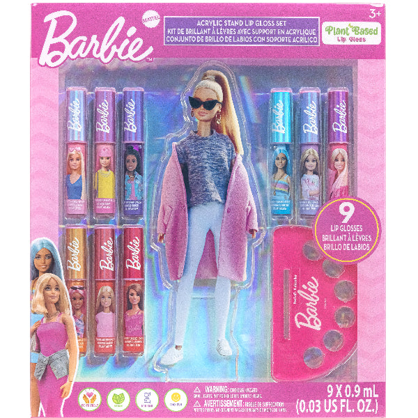 Townley Girl Barbie 9-Piece Lip Gloss Set With Acrylic Display Stand – Multicolor