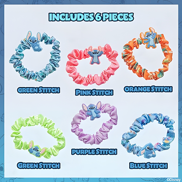 Disney Stitch 6-Piece Hair Scrunchie Set For Girls, Hair Accessories, Age 3+ alternate