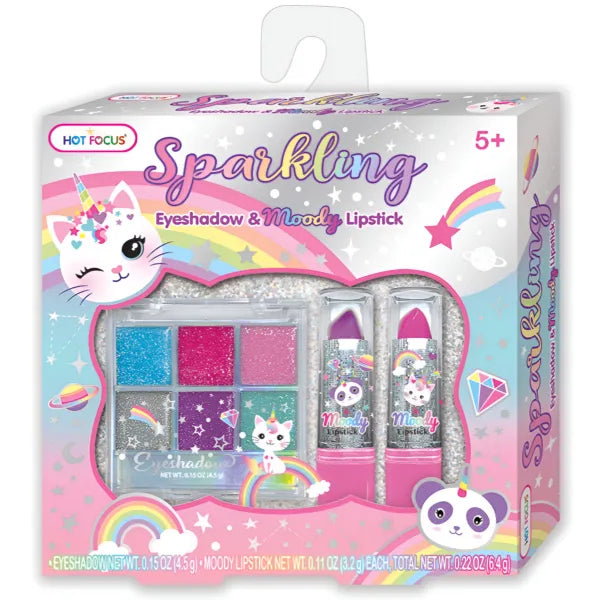 Hot Focus Caticorn  Sparkling Eyeshadow And Moody Lipstick Makeup Set For Girls