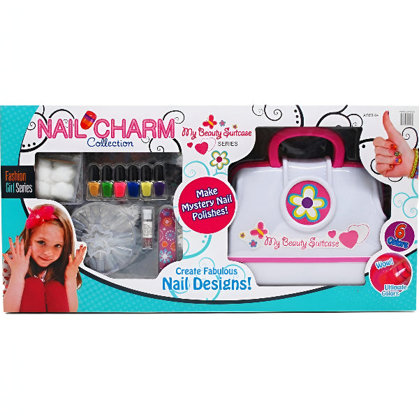 Nekto Nail Charm Beauty Suitcase – Kids Nail Art Kit With Nail Polish & Accessories For Girls 6+