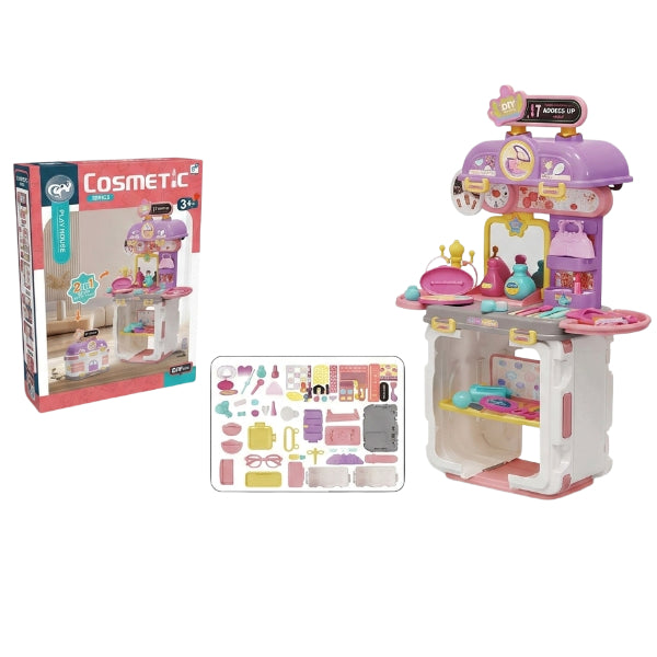 Kids Cosmetic Play Set Vanity Table With Accessories – 2 In 1 Beauty Toy