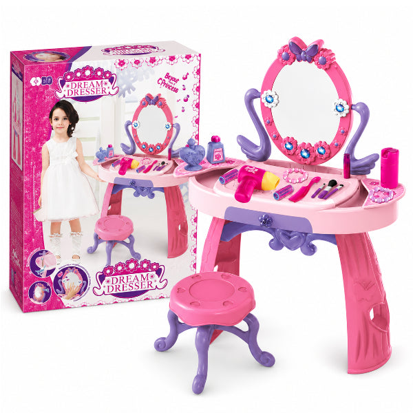 Kids Vanity Makeup Table Toy With Lights & Hair Dryer