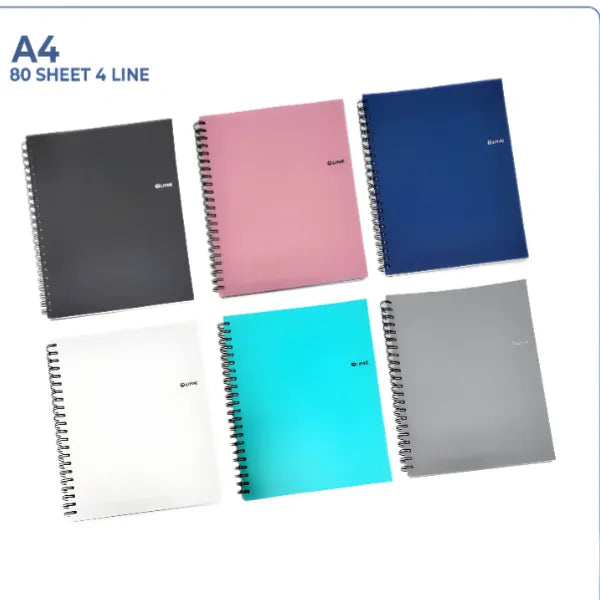 Q Line Spiral Notebook 4 lines Pages English-A4 Size 80 Sheet -1 Pieces Set