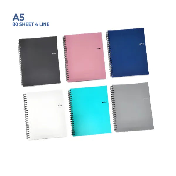 Q Line Spiral Notebook4 line Pages English -A5 Size 80 Sheets-1 Pieces Set - Nbql49