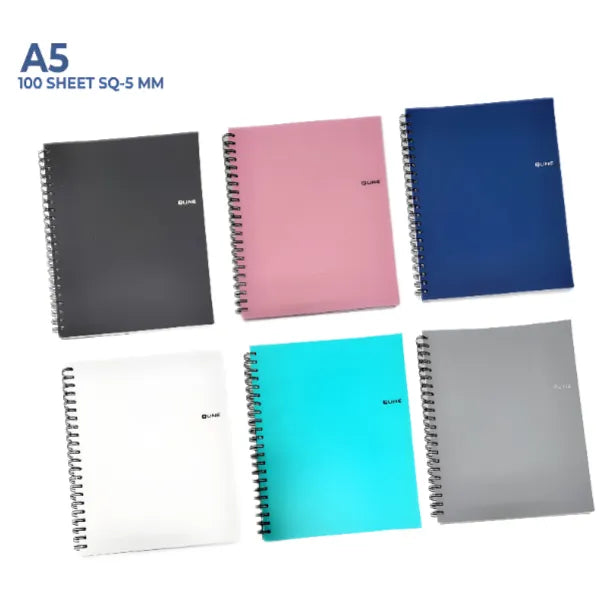 Q-Line Spiral Notebook 5mm Square A5 Size -100 Sheets-1 Pieces Set
