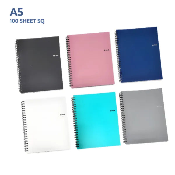 Q-Line Spiral Notebook 10mm Square A5 Size -100 Sheets-1 Pieces Set