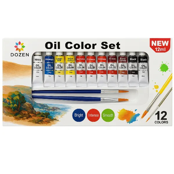 DOZEN Oil color Set – 12 x 12ml Tubes with Brush Set