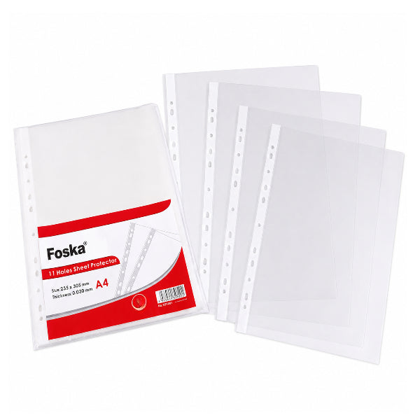Foska 11-Holes Sheet Protector-Pack Of 50 Pieces