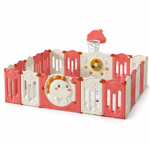 Baby Playpen With Basketball Stand – Dinosaur Design Activity Play Yard