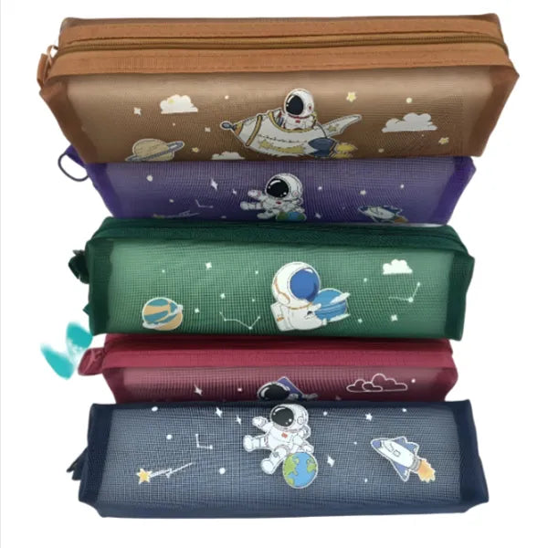 Space Themed Mesh Zipper Pencil Case - Assorted Colors