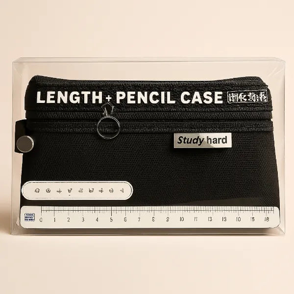 Mesh Zipper Pouch Transparent – Study Hard (Black)