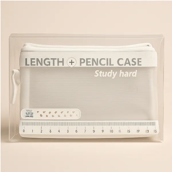 Mesh Zipper Transparent Pouch – Study Hard (White)