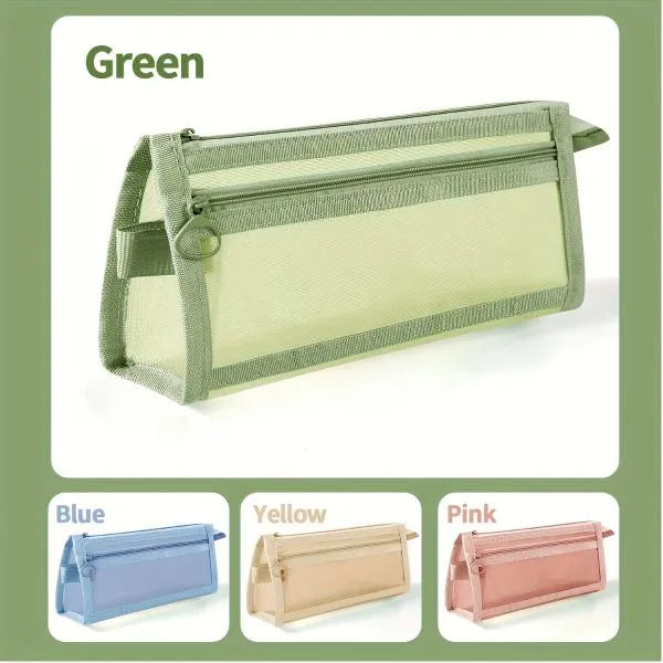 Transparent Mesh Double Layer Pencil Case-Assorted (1 Piece Only)