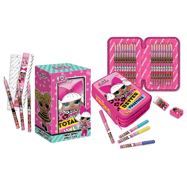 Lol Surprise 3-Zipper Pencil Case – Complete Stationery Kit For Kids
