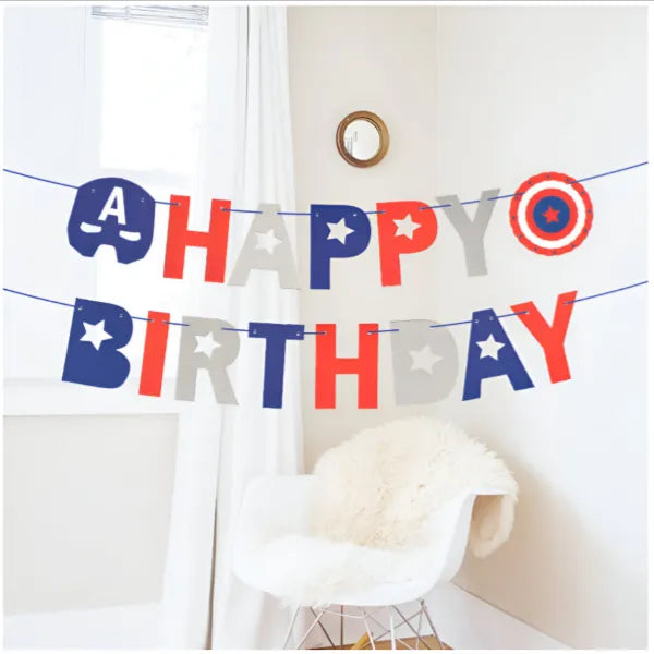 Captain America Theme Happy Birthday Party Decoration Banner