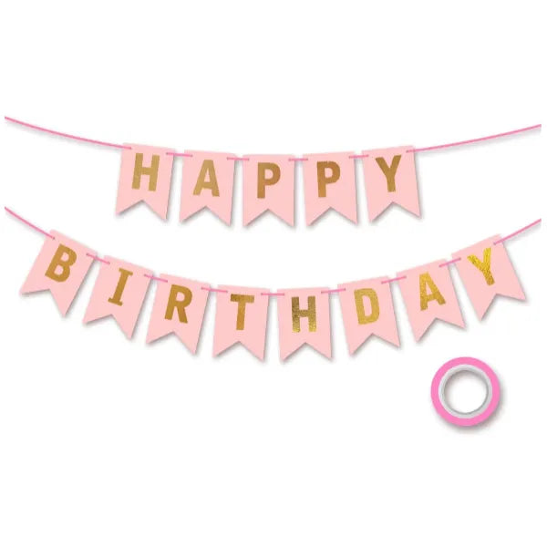 Happy Birthday party Decoration Hanging Banner With Ribbon - Pink (PIAM358)