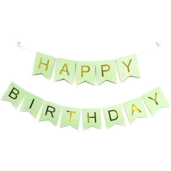 Happy Birthday party Decoration Hanging Banner With Ribbon-Green (PIAM360)
