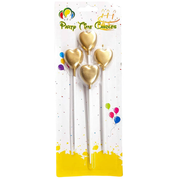 Metallic Gold Heart Birthday Candle -Pack Of 4