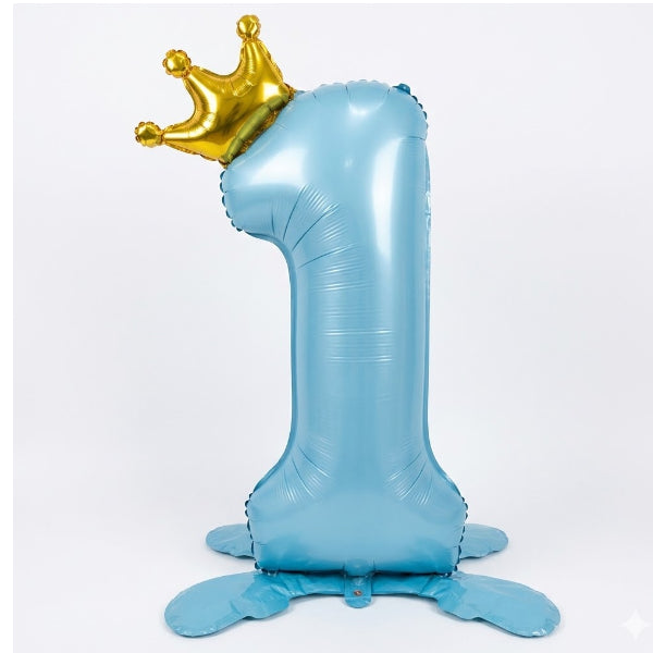 Birthday Party Decoration 32 Inch Baby Blue Foil Balloon With Gold Crown -Number 1 (Un-Inflated)