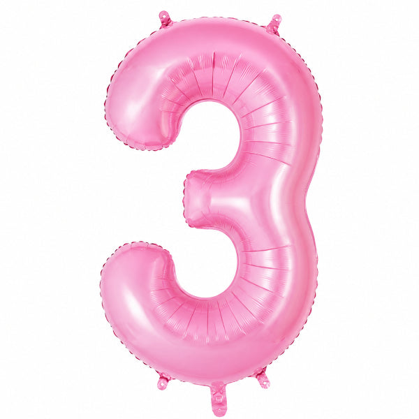 Birthday Party Decoration 32 Inch Pink Foil Balloon-Number 3 (Un-Inflated)