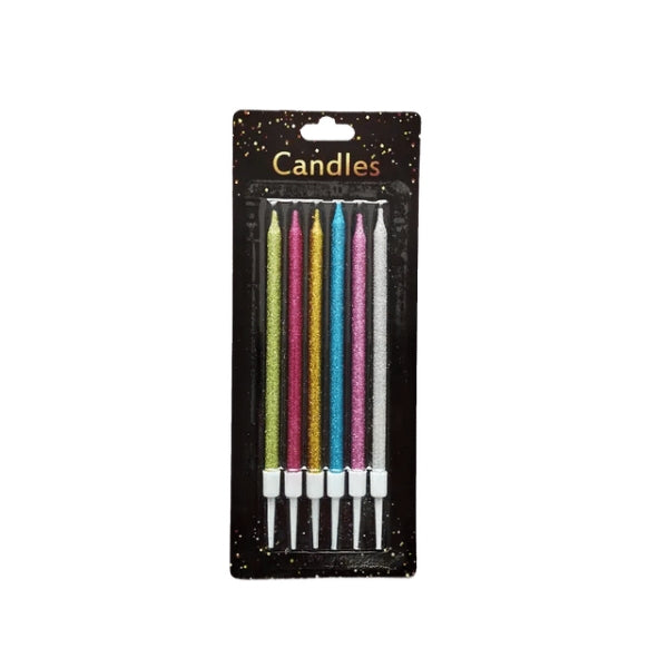 Multicolor Glitter Birthday Candles, 6 Pieces