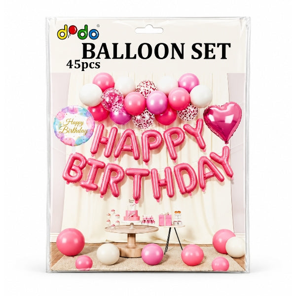 Pink Happy Birthday Balloon Decoration Kit, 45 Pieces