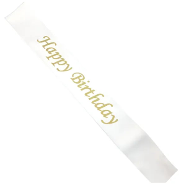 Happy Birthday Party Sash -White